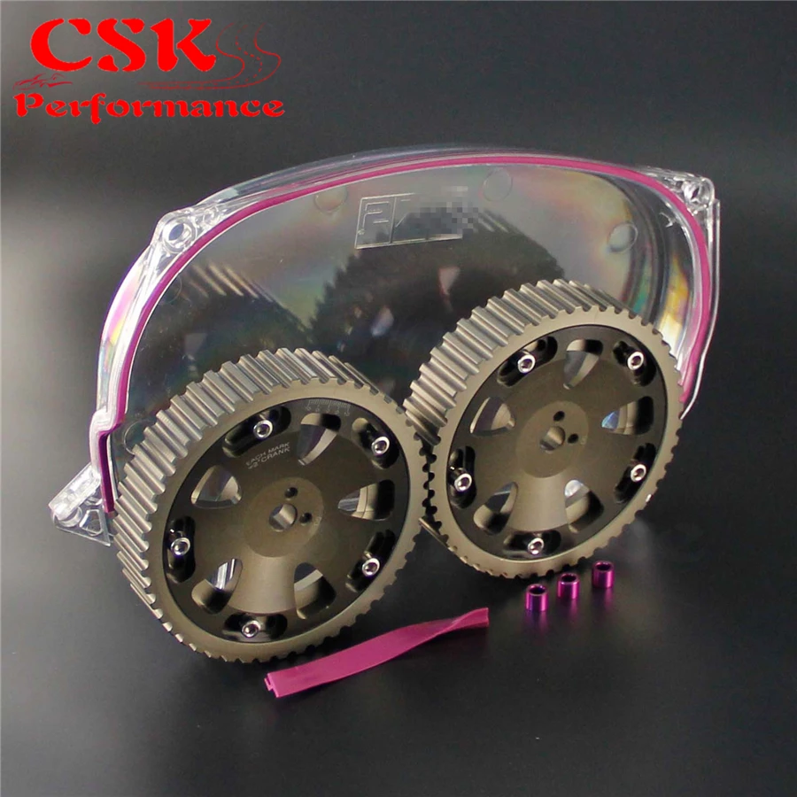 

Clear Timing Belt Cover + Cam Pulley Fits For Lancer Evolution 4G63 EVO 4 5 6 7 8 Blue,Gray,Silver