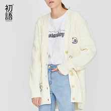 Toyouth Для женщин вышитые свитера с длинным рукавом Повседневное кардиган пуловеры ребристые толстые вязаные топы свободные дамы зимний свитер