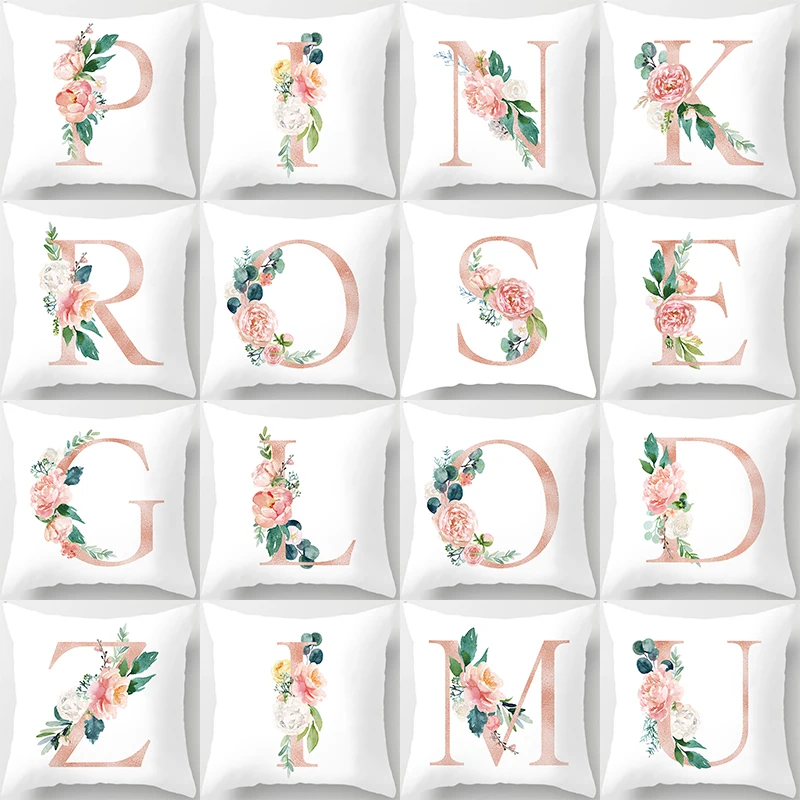 

Flower Pillowcase English Alphabet Cushion Cover Decorative Pillow Case Letter Throw Pillow Cover Sofa Chair Car Cushion Cover