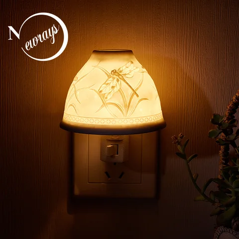Conduziu a Luz da Noite em Casa Interior da ue Nordic Simples Cerâmica Branca – Eua Plug Iluminação Bebê Sono Leve Romântico Presente Fragrância Lâmpada no