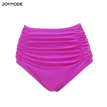 JOYMODE женские бикини Шорты Средняя Высокая талия сплошной Ruched купальный костюм с рюшами Бикини плавки купальный костюм трусы красный розовый