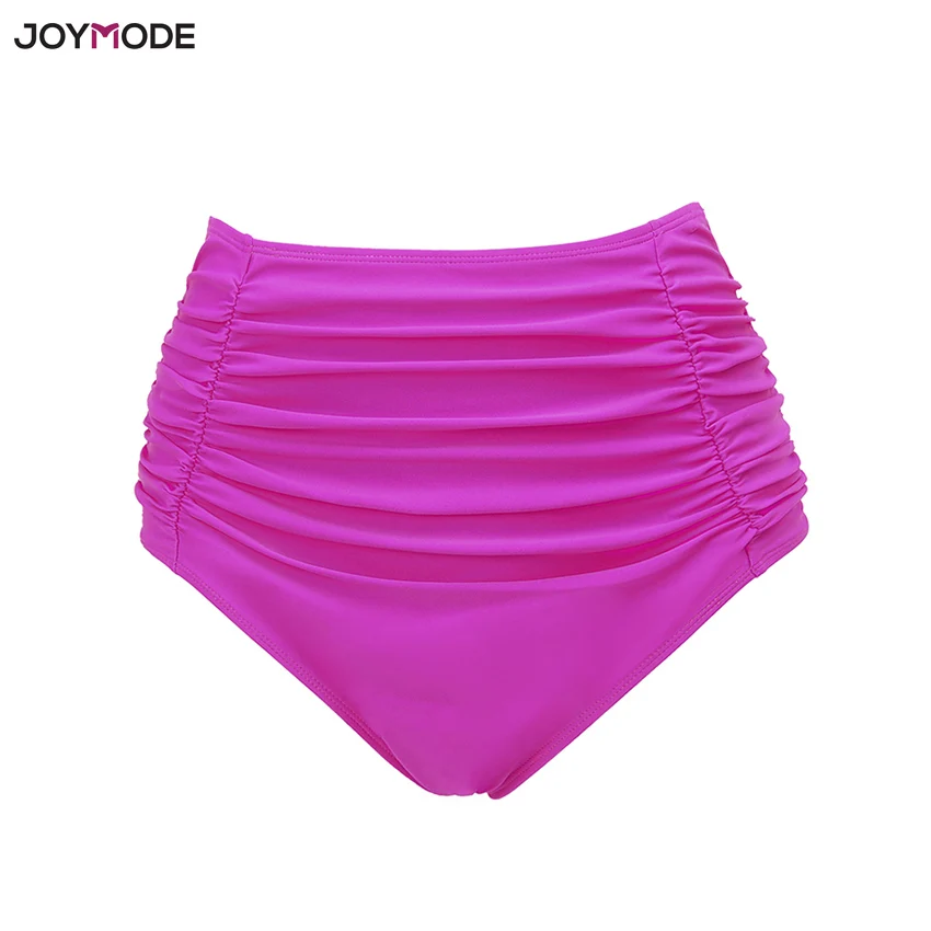 

JOYMODE Women's Bikini Shorts Mid High Waist Solid Ruched Swimsuit Ruffle Bikini Bottoms Swim Wear Bathing Suit Briefs Red Pink