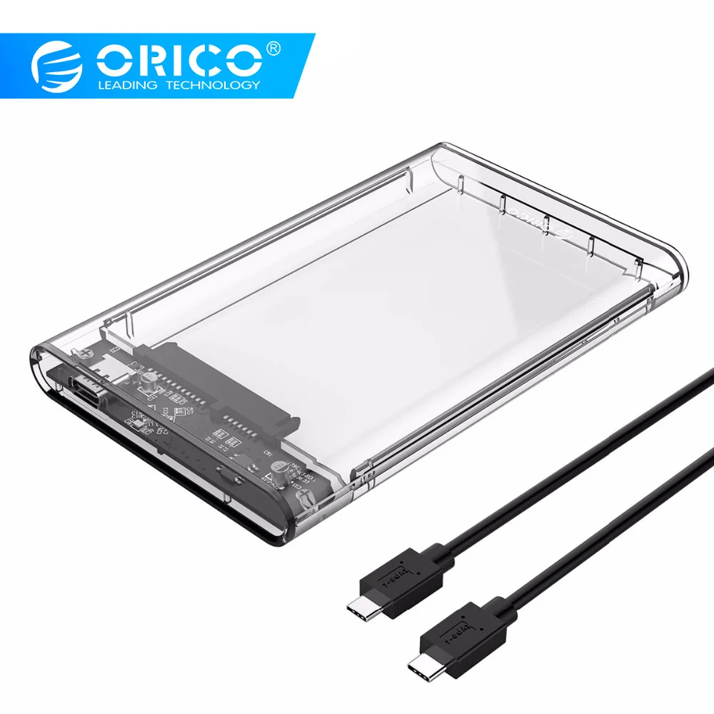 ORICO USB C HDD Чехол, новинка, 10 Gpbs USB3.1 Gen2, корпус для жесткого диска, прозрачный корпус для жесткого диска 2,5 дюйма, HDD SSD с кабелем USB C to C