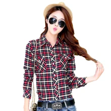 2018 Autumn Winter Ladies Female Casual Cotton Lapel Long-Sleeve Plaid Shirt Women Slim Outerwear Blouse Tops Clothing