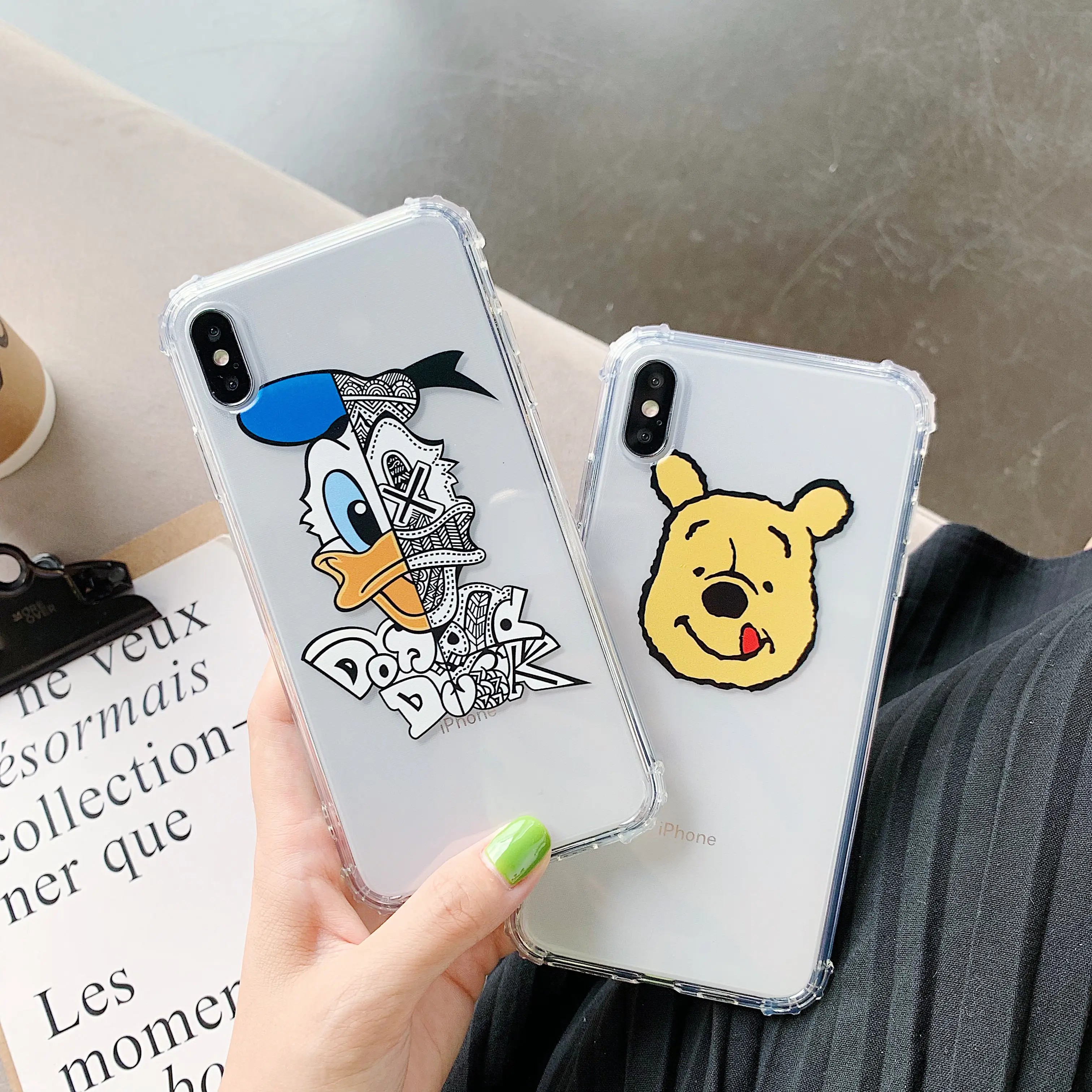 

Cute Cartoon the Pooh Bear Donald Duck Clear Soft Clear TPU Air Drop Back Cover for iPhone Xr Xs Max X 6 6S 7 8 Plus Phone Cases