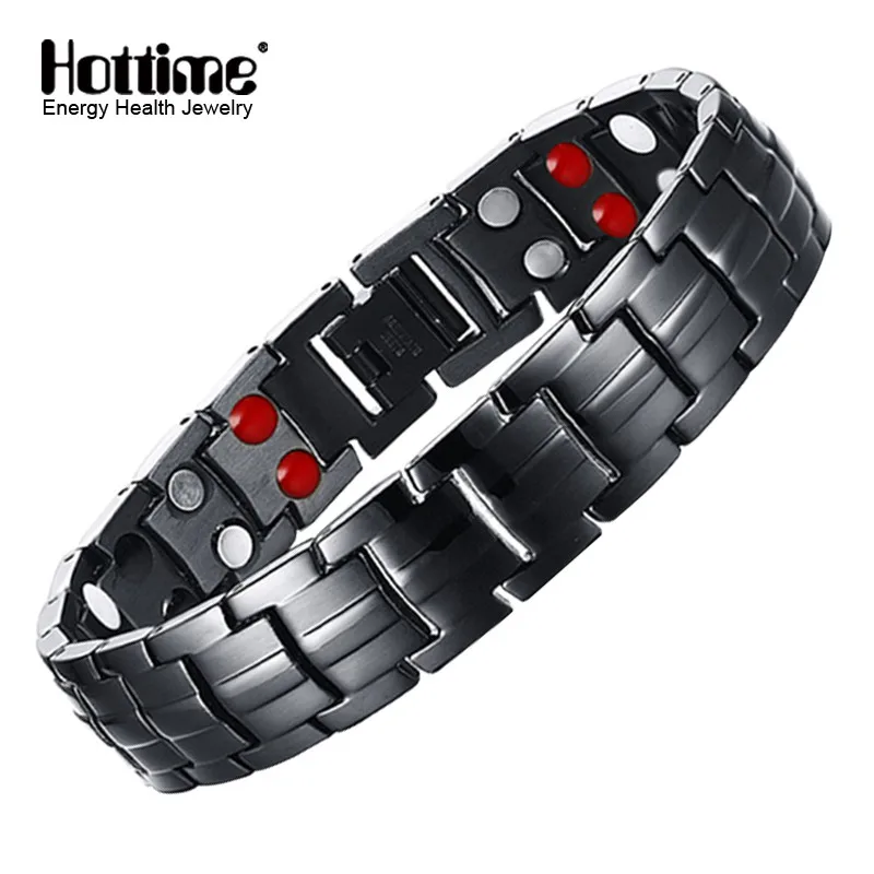 Hottime Double Row Black Gun Plated Men Health Magnetic Bracelet Titanium Steel Bracelets For Man Magnet Energy Armband 10142 - Окраска металла: 10142