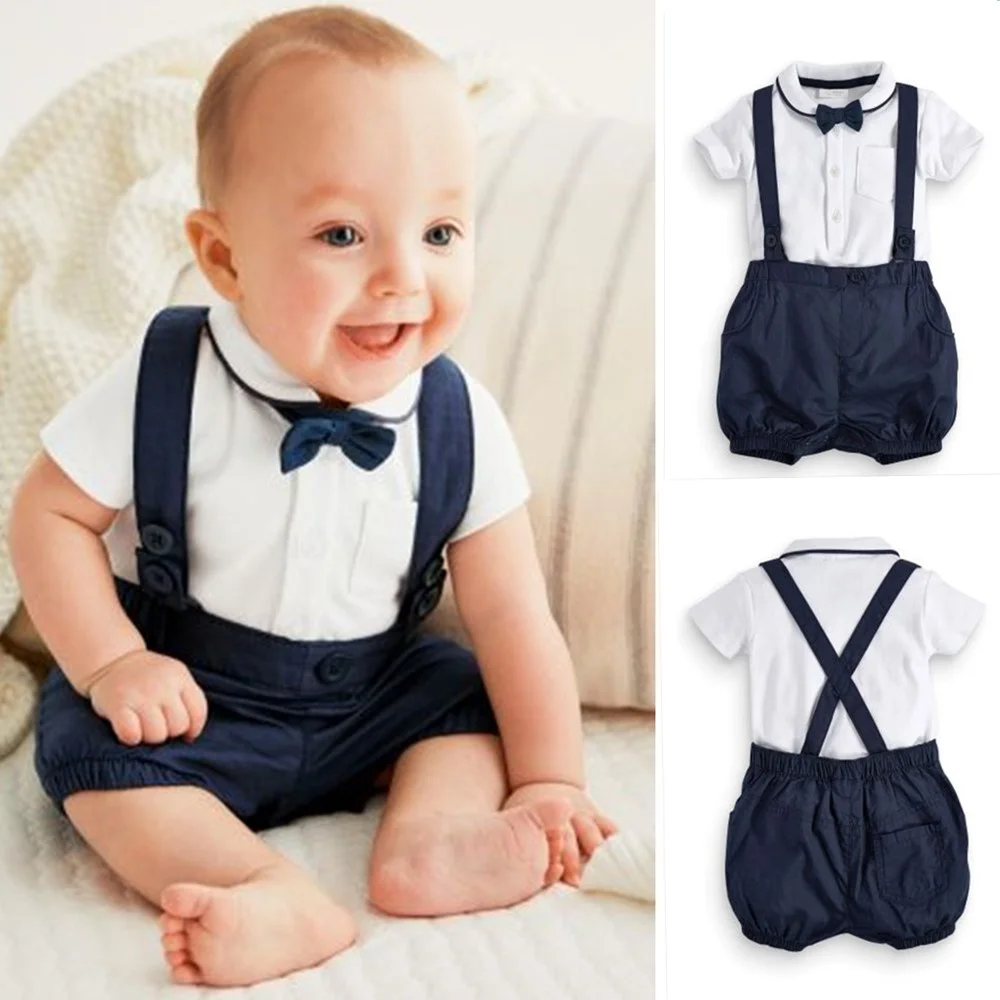 Новинка года, Модный комплект одежды для маленьких мальчиков в джентльменском стиле, футболка с короткими рукавами+ комбинезон комплект одежды из 2 предметов для новорожденных мальчиков