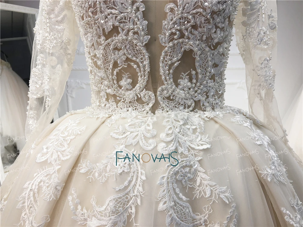 2019 г. элегантные свадебные платья одежда с длинным рукавом с v-образным вырезом Принцесса бальное платье свадебное платье расшитый бисером
