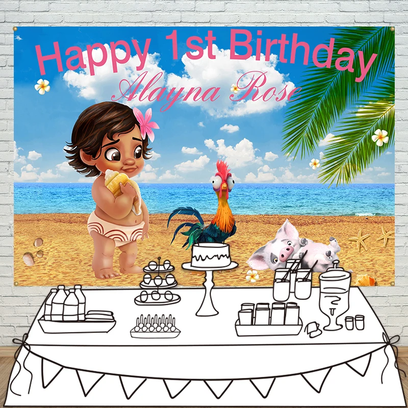 Allenjoy Photo Backdrops Cartoon Girls Baby Moana Birthday