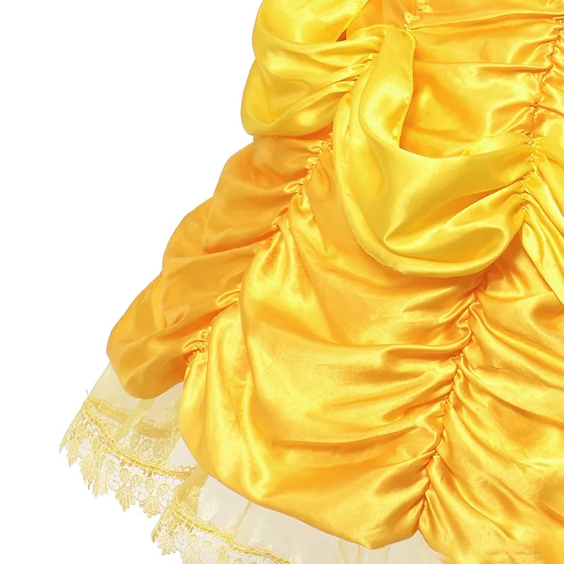 VOGUEON/платье для девочек; одежда с открытыми плечами; многослойный костюм принцессы «Белль»; Детские вечерние платья для костюмированной вечеринки «Красавица и Чудовище» на Хэллоуин