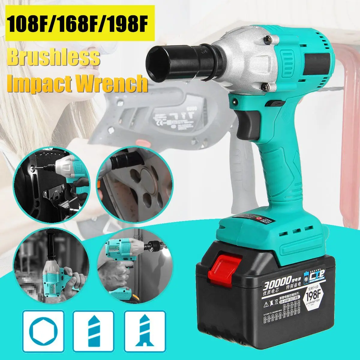 

Brushless Electric Wrench Li-ion Impact Wrench Wood Working Driver Wrench Tools Max Torque 340 N.m 1 Battery 1 Charger Lithium-I