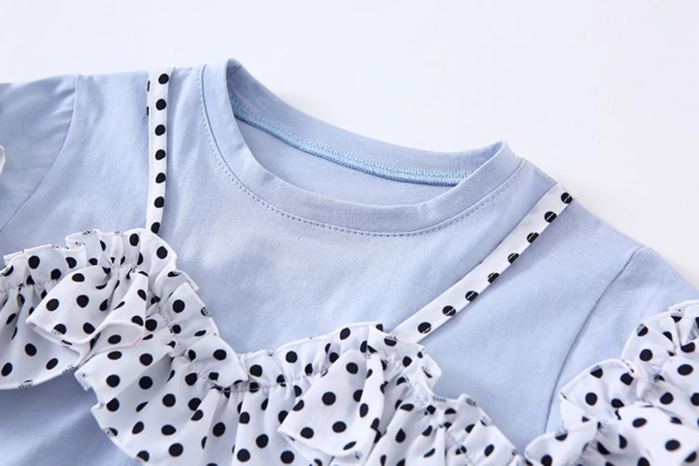 Одежда для малышей Новая детская одежда милая блузка в горошек с кружевом летняя Модная хлопковая рубашка с короткими рукавами для маленьких девочек