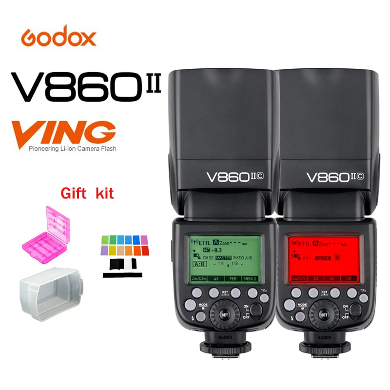 

Godox Ving V860II V860II-C/N/S E-TTL литий-ионный аккумулятор 1/8000 из быстрорежущей стали для вспышки Canon Nikon Sony DSLR + подарочный набор