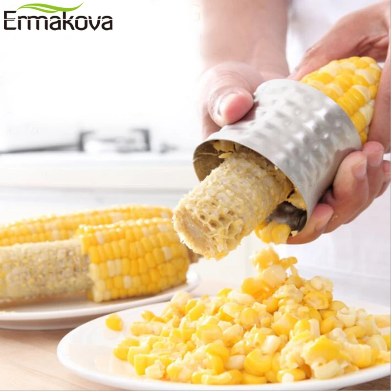 

ERMAKOVA Corn Stripper Corn Stripping Tool Stainless Steel Corn Peeler Slicer Cutter Remover Serrated Blade with Non-Slip Grip
