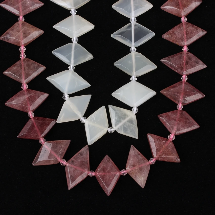 Günstige Natürliche Pferd Auge Stein Punkt Perlen, Weiß Rosa Kristall Quarz Edelsteine Raute Doppel Punkt Perlen Halskette Charme, Der SY 662AMEJ