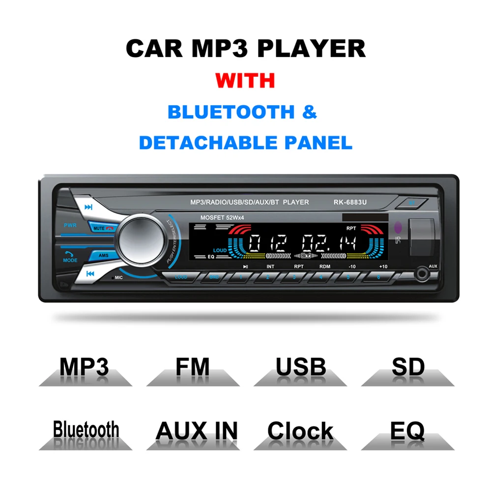 

Registered 12V Car-styling Bluetooth USB MP3 Audio Player 1Din In-dash Car FM Stereo Radio Aux In Receiver Detachable Panel