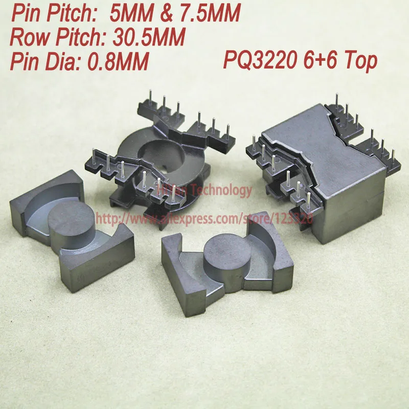 

5sets/lot PQ3220 PC40 Ferrite Magnetic Core and 6Pins + 6Pins Top Entry Plastic Bobbin Customize Voltage Transformer