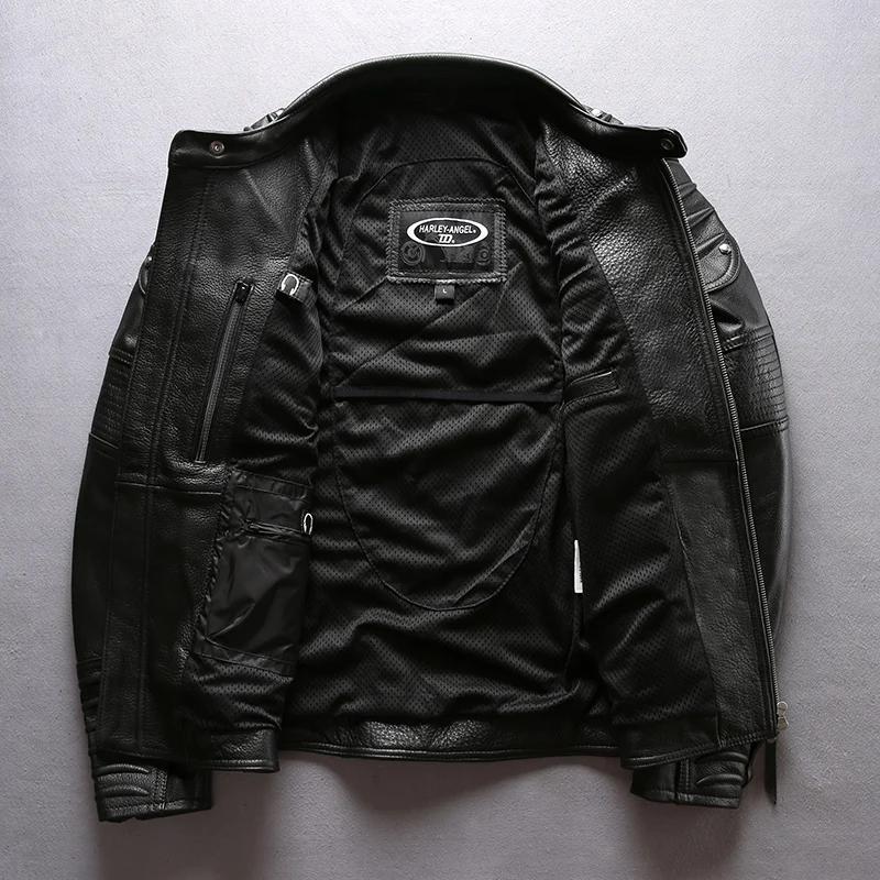 Hot Product HA-101 european big size high quality super genuine cow leather motor rider jacket mens big size cowhide leather jacket