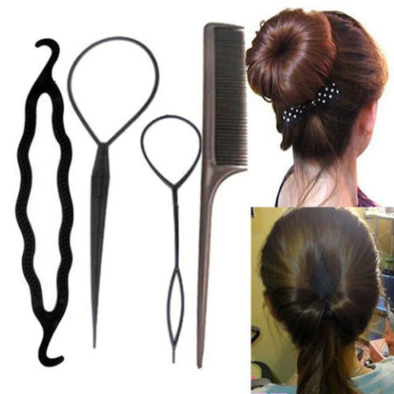 4pcs Set Hair Twist Styling Clip Stick Bun Maker Braid Tool Set