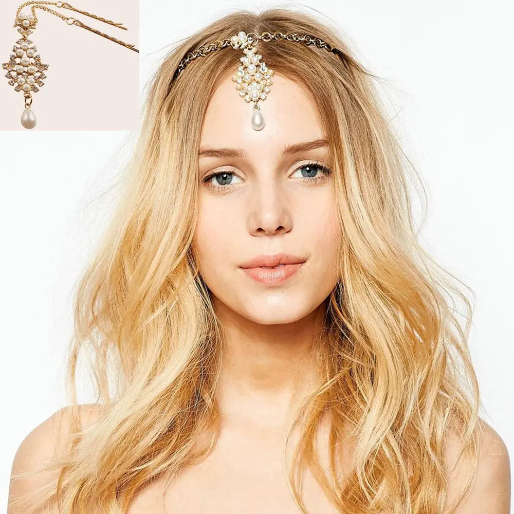 

Pendant Head Chain Hair Jewelry Pearl Rhinestone Bindi Bridal Hair Clip Belly Dance Accessories Crystal Drop Bollywood Headpiece