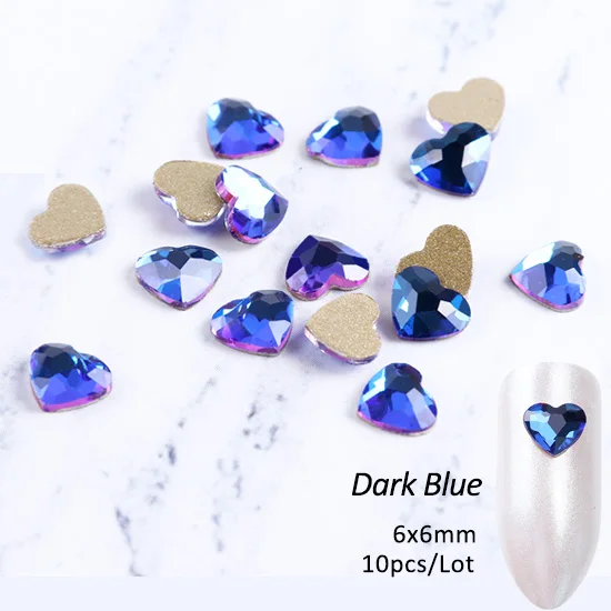 10 шт кристаллы Сердце 3D Стразы для дизайна ногтей набор для украшения для маникюра ногтей Золотой плоский с оборота Алмазный страз Валентина драгоценные камни TR991 - Цвет: Dark Blue