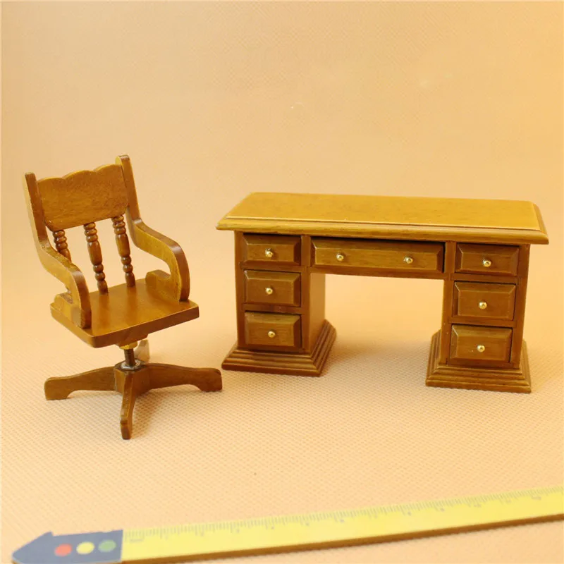 Doub K 1:12 Wooden minature desk & chair for dolls Dollhouse Furniture toy pretend play toys for children girls kids gifts Doub K 1:12 Wooden minature desk & chair for dolls Dollhouse Furniture toy pretend play toys for children girls kids gifts