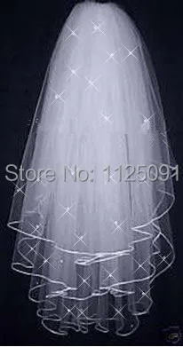 

Promotion! Free Shipping High Quality Soft Bridal Illusion White/Ivory 3T Ribbon Edges with pearls Bridal Wedding Veils
