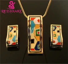 RED SNAKE Fashion Hot Selling Rose Gold plated Islamic Style Streamline Design Enamel Jewelry Set,(Necklace,Earrings),1set/pack