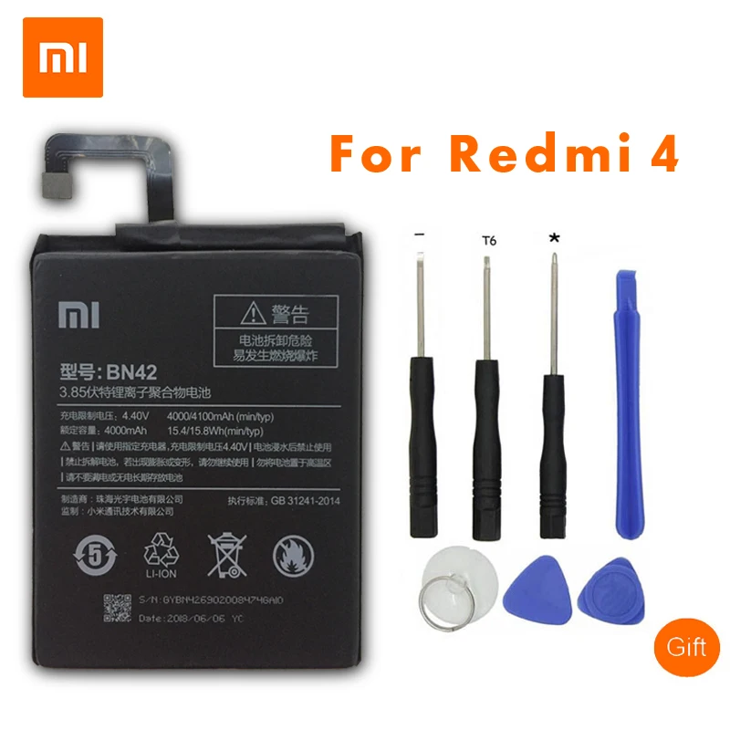 XiaoMi оригинальный сменный аккумулятор BN42 для Redmi 4 Hongmi4 батареи мобильного