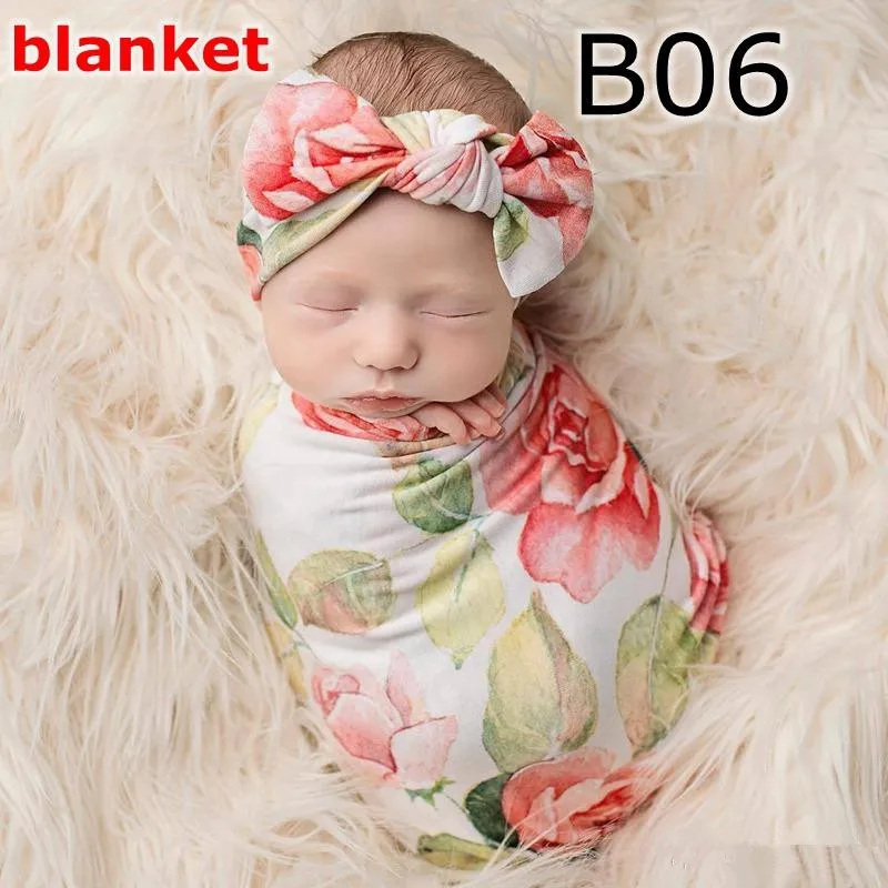 Newborns Infant baby flower Swaddle 2pc set rabbit ears bow headband ha