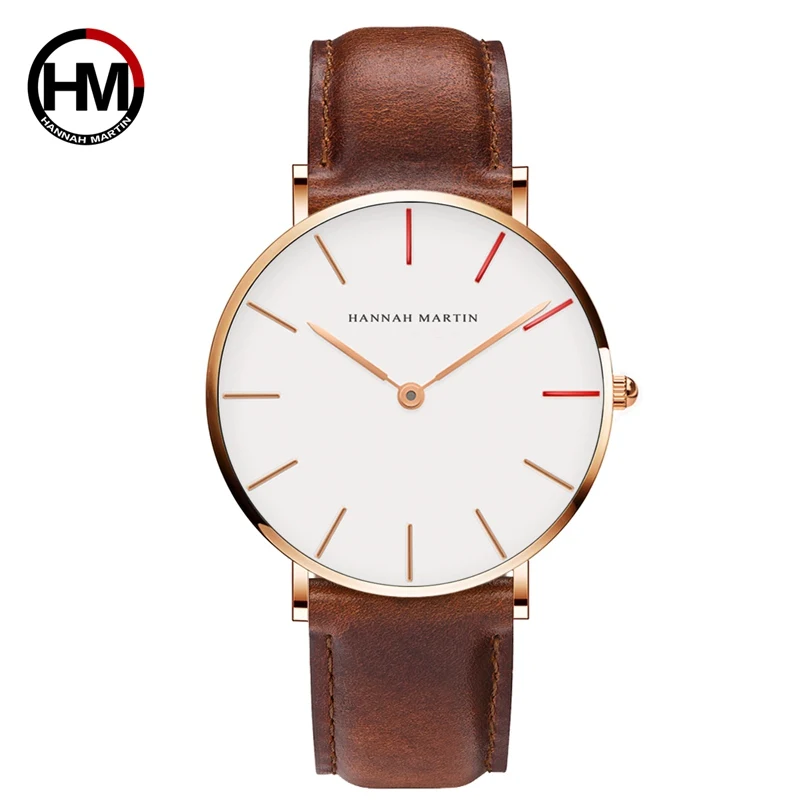 HANNAH MARTIN часы люксовый бренд для мужчин простые кварцевые часы кожаный ремешок Группа Унисекс Часы наручные женские повседневные часы Montre Femme - Цвет: 8