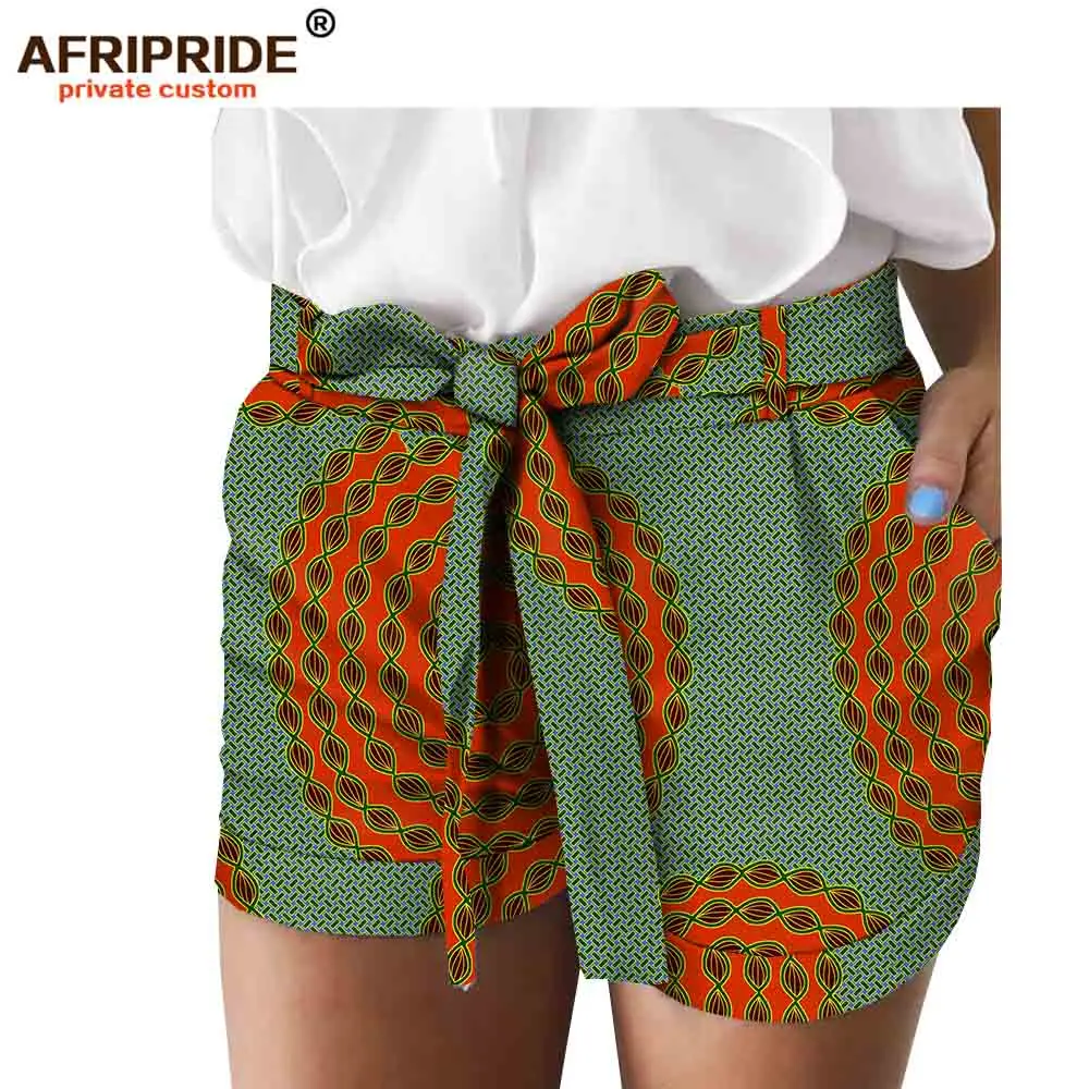 

2019 latest african print summer shorts for womem AFRIPRIDE tailor made 100% cotton casual women shorts with sashes A1821005