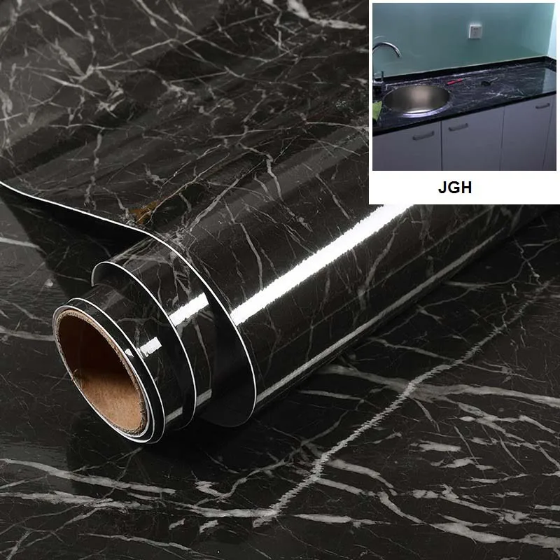 Thicking ПВХ водонепроницаемый серый белый черный мрамор самоклеющиеся обои для кухни гостиной контактная бумага - Цвет: JGH