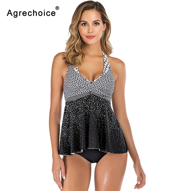

2019 New Tankini Swimsuits Women High Waist Swimsuit Halter Push Up Swimwear Polka Dot Bathing Suits Beachwear Swimming Suit 2XL