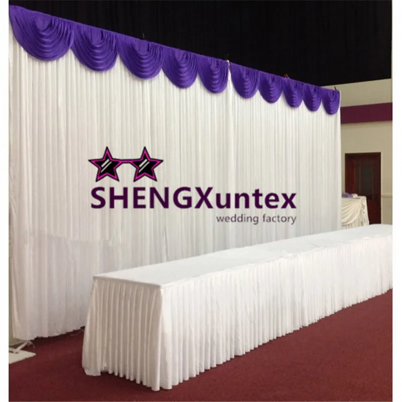 Nice Looking White Color Wedding Backdrop Curtain With Top Swag Drapes