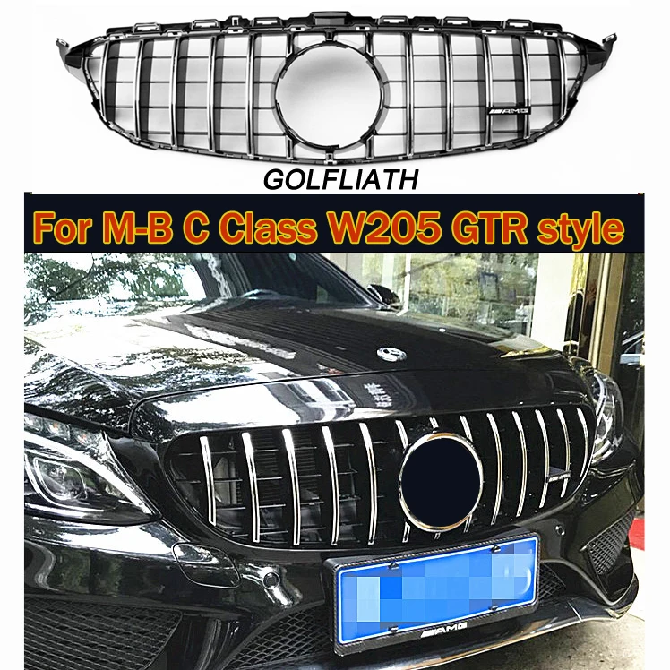 For C Class W205 AMG GT R ABS Front Bumper Mesh Grill Grille For mercedes C180 C200 C260 C300 Sports 2015-2018 no camera For C Class W205 AMG GT R ABS Front Bumper Mesh Grill Grille For mercedes C180 C200 C260 C300 Sports 2015-2018 no camera