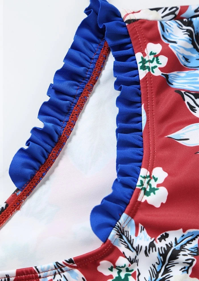 High Waisted Swimsuit Girl Triangle Top Floral Red Bikini Sets Women Boy Shorts Swimwear Push Up Female Swimming Suit Bathsuit (1)