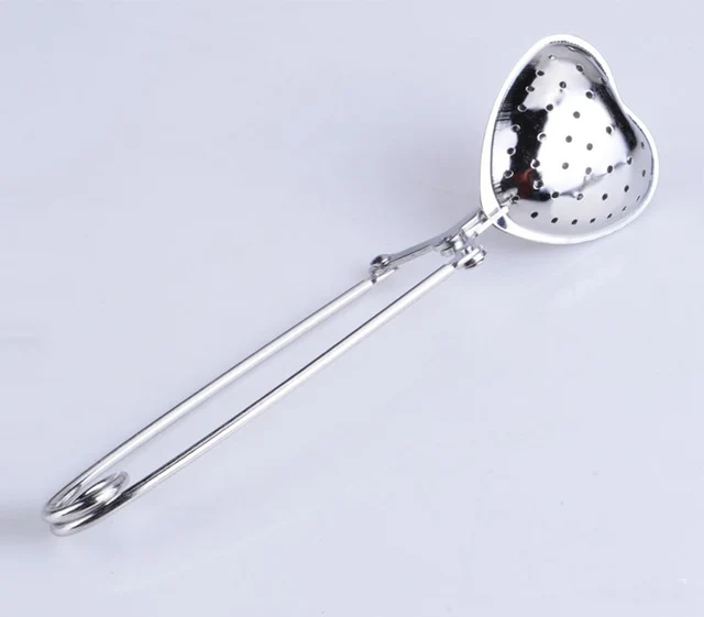 1PC Silver Heart Shape Stainless Steel Tea Infuser Spoon Strainer