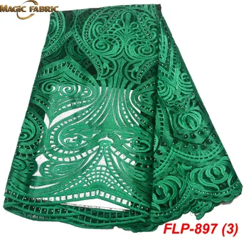 

Latest Lace Fabric Green African net Lace Fabric With Beads High Quality Embroidery Lace Fabric For African Lace FLP-897