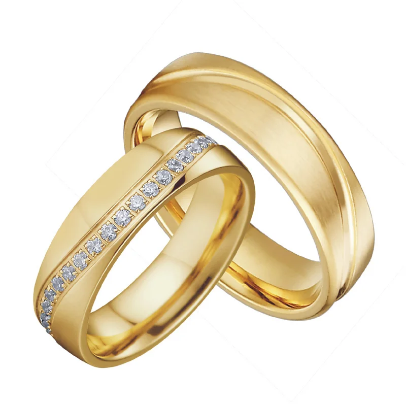 Wedding Band Rings Men Gold color aneis anel masculino size 15 feminino anillos Cubic Zirconia Engagement Couple Rings For Women