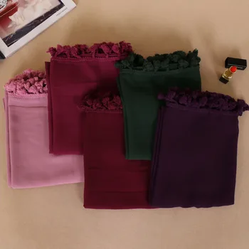 

Lavel Women high quality tassels bubble chiffon solid color shawls hijab muslim wrap 18colors kerchief scarves/scarf 190*73cm