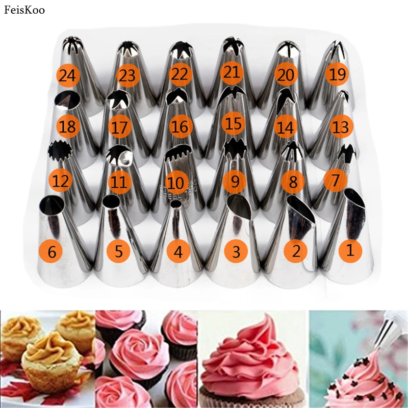 

24pcs Russia Icing Piping Nozzles Petal Pastry Tips DIY Cupcake Cake Decorating Dessert Baking Tools Pastry Nozzles For Cream