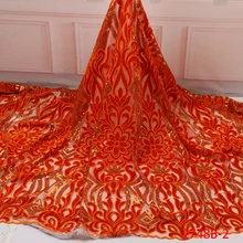 Жженая оранжевая бархатная кружевная ткань с блестками кружевная ткань высокого качества африканская нигерийская тюль сетка кружева для женщин платья APW2748B-3