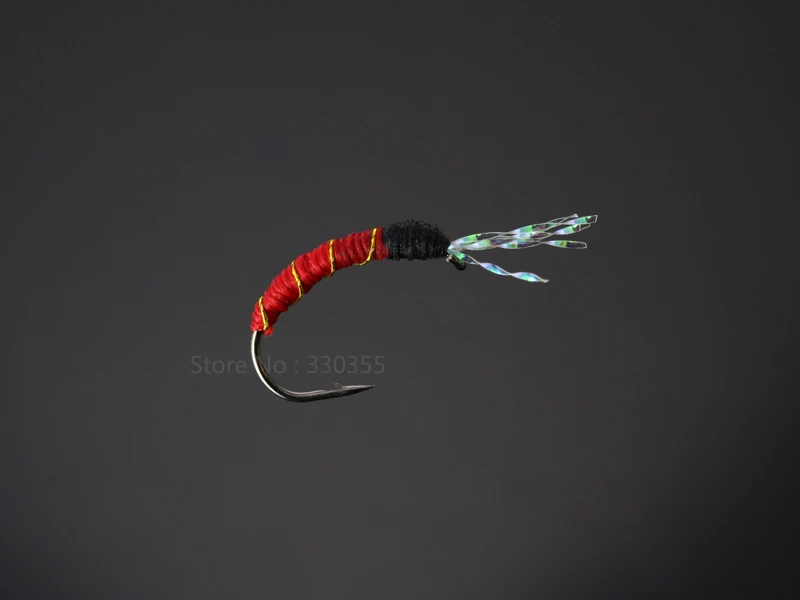 100 Pcs Caddis Larva Midge Pupa Fly Nymphs Flies Midium Red B Fly