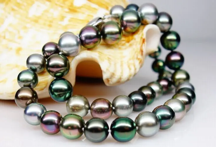 

HUGE 18"11-12MM NATURAL SOUTH SEA GENUINE BLACK MULTICOLOR ROUND PEARL NECKLACE