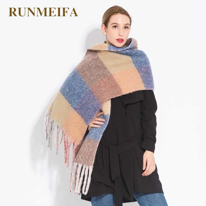 [RUNMEIFA] дизайн, Женская шаль на осень и зиму, имитация кашемира, шаль с кисточками, сохраняющая тепло - Цвет: 1