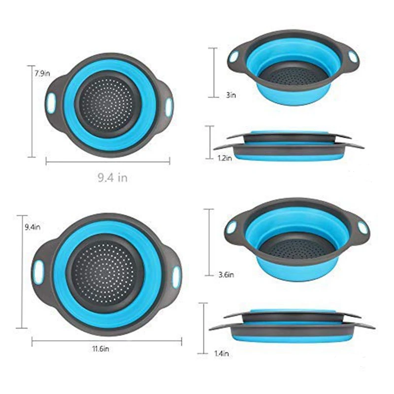 Складные силиконовые складные дуршлаги набор пищевой мытье овощей и фруктов корзина ситечко складной Слив кухонные инструменты