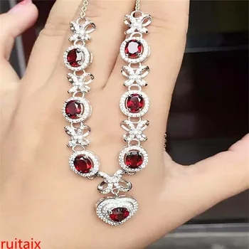 

KJJEAXCMY boutique jewels 925 pure silver natural love garnet necklace inlaid with ornaments chain.