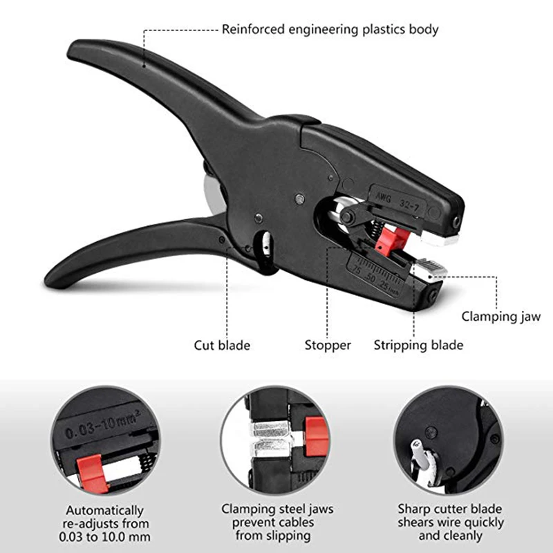 KALAIDUN Wire Stripper and Cutter Automatic Insulation Wire Stripping Tool ElectricianStripping Pliers Multi-purpose Universal3