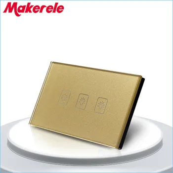 

Touch Switch 3 Gang 1 Way US Standard Gold Touch Screen wall switch wall socket for lamp